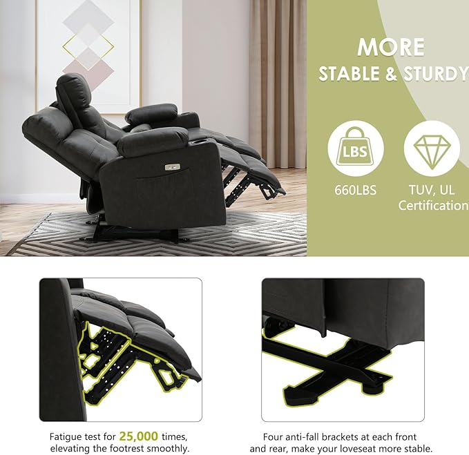 Power Recliner Sofa Set for Living Room, 2 Pieces Recliner Furniture Sofa Set, Power Reclining Sofa and Loveseat Set with Massage and Heat, Reclining Loveseat with Console for Living Room