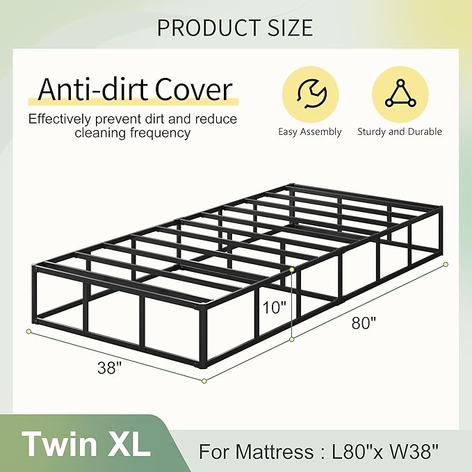 Lutown-Teen 10 Inch Twin XL Box Spring High Profile, Heavy Duty Metal Box Spring Twin XL Bed Base with Fabric Cover, Mattress Foundation, Noise Free, Easy Assembly