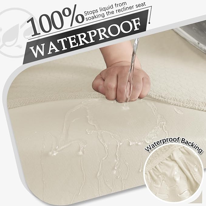Waterproof Reclining Sectional Couch Covers Washable L Shaped Couch Cover for Sectionals Recliner Sofa Covers Stretch Corner Recliner Slipcovers for Dogs (5 Seater 2 Console Cover, Beige)