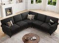 ONBRILL 101" L Shaped Couch, Sectional Corner Sofa with Rolled Arms, 5 Seater Chenille Fabric Couch w/Springs Seat Cushion, Wooden Legs, Comfy Oversized Sofa for Living Room, Apartment, Black