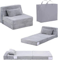 Tiita Convertible Folding Kids Sofa Bed with Pillow & Storage Bag, Plush Fabric Floor Mattress Couch Bed, Washable Cover, Kids Room, Playroom, Dorm, Apartment, White Grey