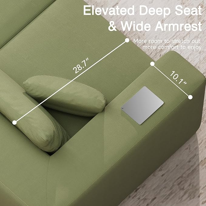 CUGOAO 152'' Modern Boneless Couch, Oversized 2-in-1 Modular Sectional Sofa Bed, Extra Deep Seat Upholstery Cloud Couch, Boneless Couches for Living Room, No Assembly Required, Green Corduroy