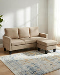 Karl home Small Sectional Couch L Shaped Sofa with Movable Storage Ottoman Corduroy Upholostered Sofa Chaise with Side Pockets for Living Room, Apartment, Studio, Khaki