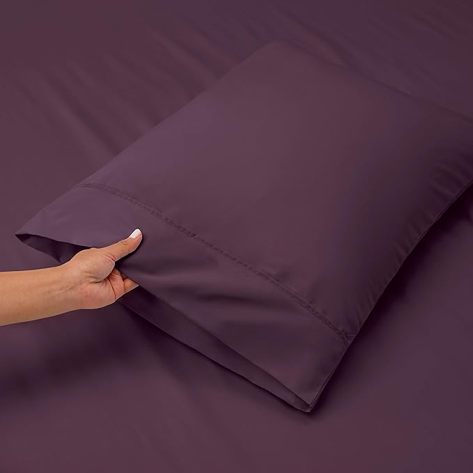 Hearth & Harbor Extra Deep Pocket Sheets - Fits Mattress 18-24 Inches Deep - Extra Deep Pocket Twin XL Sheets Sets - 4 Piece Twin XL Size - Eggplant
