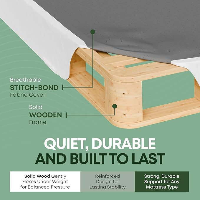 Greaton, 8” California King Box Spring Only for California King Size Bed – Amish-Made in The USA – Solid Wood Mattress Foundation with Stable & Quiet Support – Flat-Packed & Easy Assembly