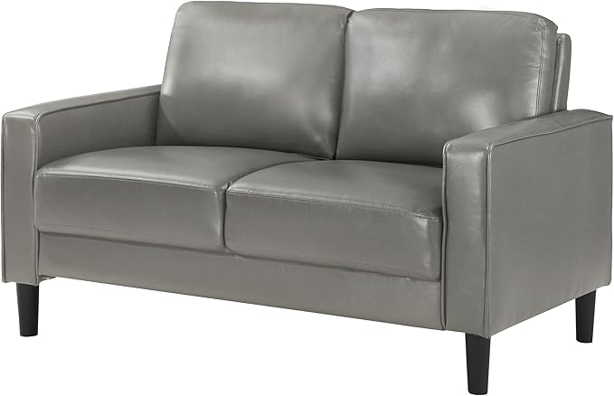 Coaster Home Furnishings - Ruth - Faux Leather - Upholstered Loveseat with Track Arms, Foam-Filled Cushions, and Straight Tapered Legs - Living Room - Gray - 508366