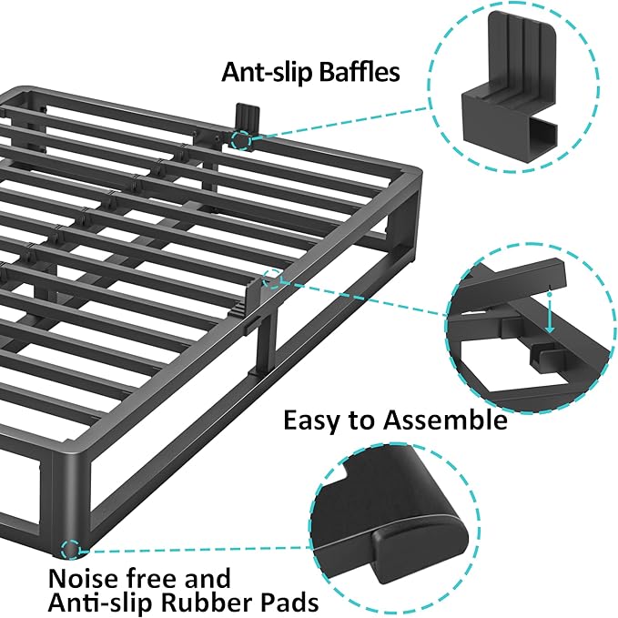 Firpeesy Upgrade Anti Bending and Round Corner Legs 10 inch Metal Full Bed Frame 3500 LBS Heavy Steel Slats Support Platform Bed Frames No Box Spring Needed Platform Noise Free Easy Assembly