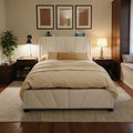 EnHomee Full Size Bed Frame, Velvet Bed Frame with Headboard and Led Light, Platform Bed Frame for Bedroom Apartment, Dorm, Noise-Free, Easy Assembly, Beige