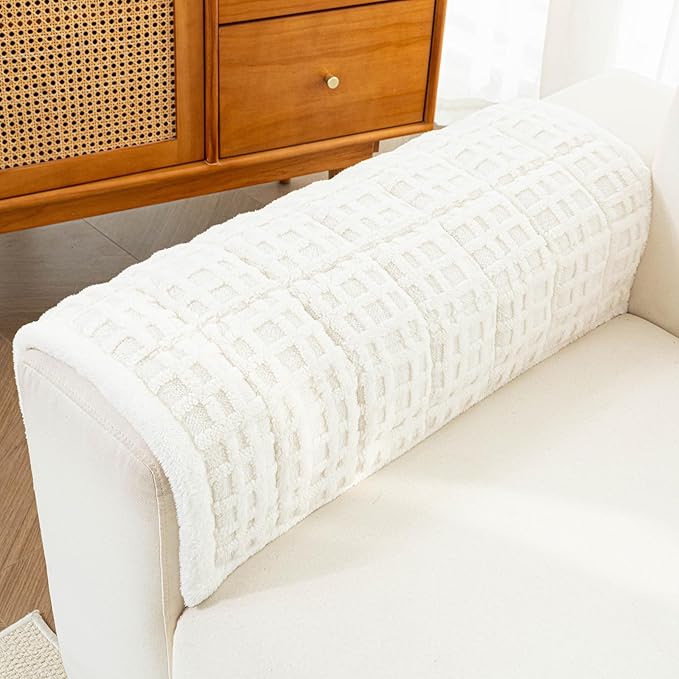 Dog Couch Cover, Couch Cover for Dogs Washable, Funny Fuzzy Plush Sofa Covers, Non Slip Dog Covers for Couches and Sofas, Sofa Pad Furniture Protector for L Shaped(Beige White, 27.6"x 27.6")