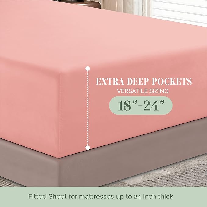Elegant Comfort 1500 Premium Hotel Quality 18-24 Inches Deep - Extra Deep Pocket Single Fitted Sheet for High Mattress, Luxury and Softest, Smart Pocket - Wrinkle Free, Twin/Twin XL, Dusty Rose