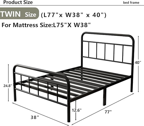 14Inch Metal Bed Frame,Twin Size Bed Frame with Storage Space,Heavy Duty Sturdy Mattress Foundation,Easy Assembly,No Box Spring Needed,Twin
