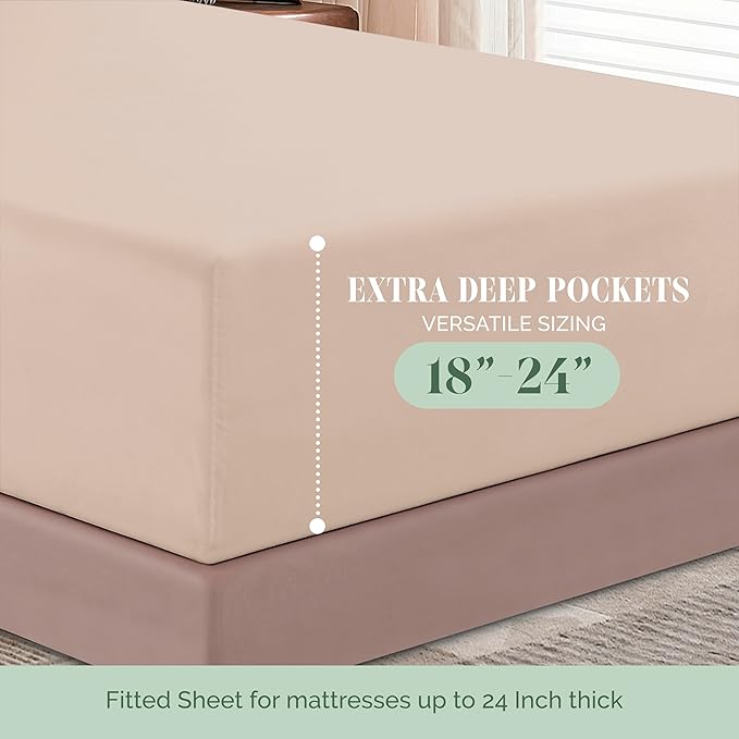 Elegant Comfort 1500 Premium Hotel Quality 18-24 Inches Deep - Extra Deep Pocket Single Fitted Sheet for High Mattress, Luxury and Softest, Smart Pocket - Wrinkle Free, King, Cream