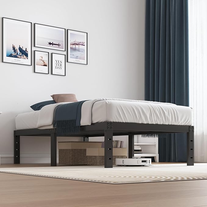 SHLAND Twin Bed Frames, 14 Inch High Metal Platform Bed Frame Mattress Foundation with Steel Slats Support, No Box Spring Needed, No Noise, Easy Assembly