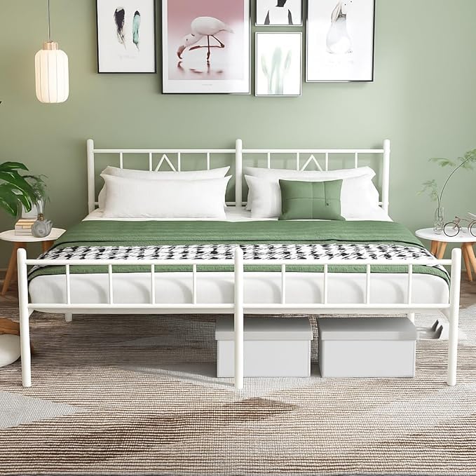 Decorwise 14 Inch California King Size Bed Frames with Headboard/Footboard, Under Bed Storage, Strong Metal Slats Support, No Box Spring Needed, Noise Free, Easy Assembly, White