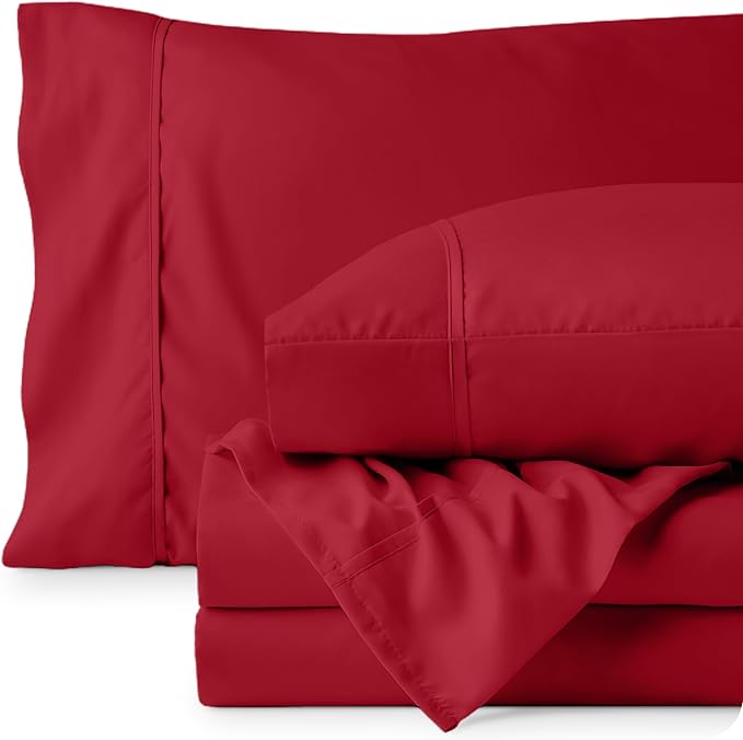 Bare Home Full Sheet Set - 1800 Ultra-Soft Microfiber Full Bed Sheets - Double Brushed - Deep Pockets - Easy Fit - 4 Piece Set - Bedding Sheets & Pillowcases (Full, Red)