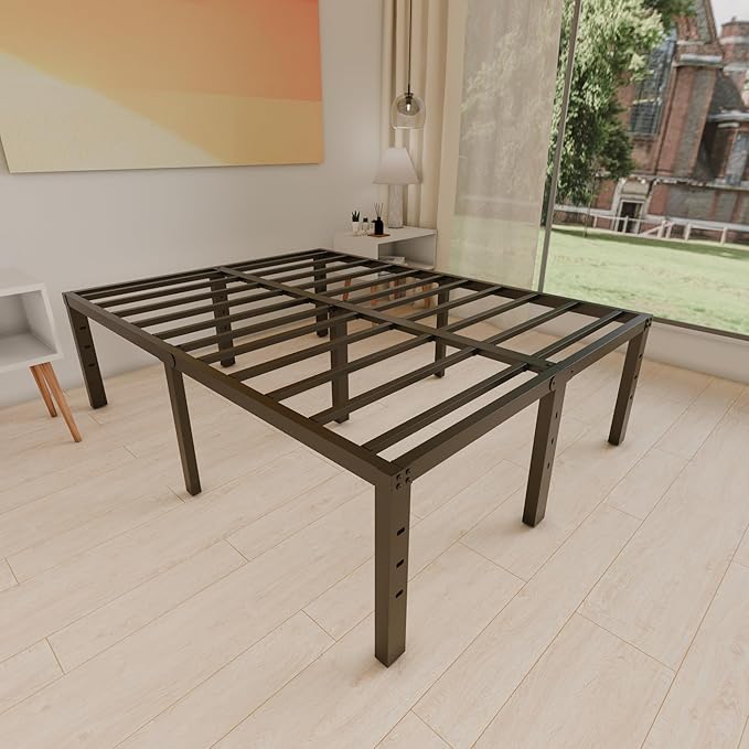 HOBINCHE 18 Inch Metal Full Size Bed Frame No Box Spring Needed - Easy Assembly Heavy Duty Noise Free Narrow Bedframes - Double Black Basic Steel Slats Platform with Storage