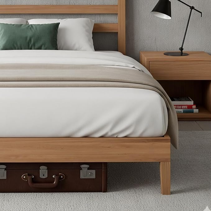 Sweetcrispy Solid Wood Bed Frame - King Size Mattress Foundation with Headboard, No Box Spring Needed with 1100LBS Sturdy Wooden Slats Support, Noise Free, Easy Assembly