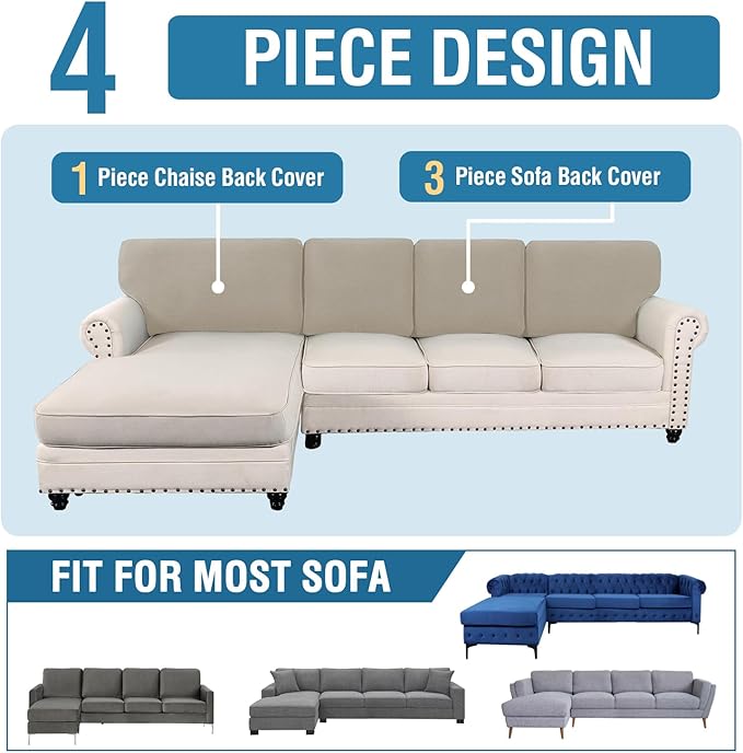 H.VERSAILTEX Backrest Cushion Covers Sectional Couch Back Cushion Covers for Sectional Sofa Set for Both Left/Right Couch (Back Only: 1 Chaise + 3 Sofa, Island Fossi)