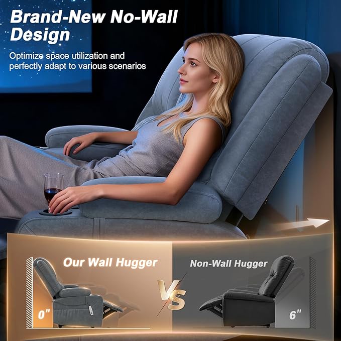 Loveseat Recliner Sofa, Power Reclining Loveseat Sofa RV Couch with Removable Armrest and Remote Control, Wall Hugger Home Theater Seating with 2-Tier Cushions, Storage & USB Ports, PU Grey
