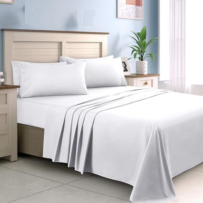 Ready To Rest King/California King Waterbed Sheets, 4 Piece Attached Sheet Set, Fits 12 Inch Deep Mattress, Brushed Microfiber, Ultra Soft and Lightweight (White)