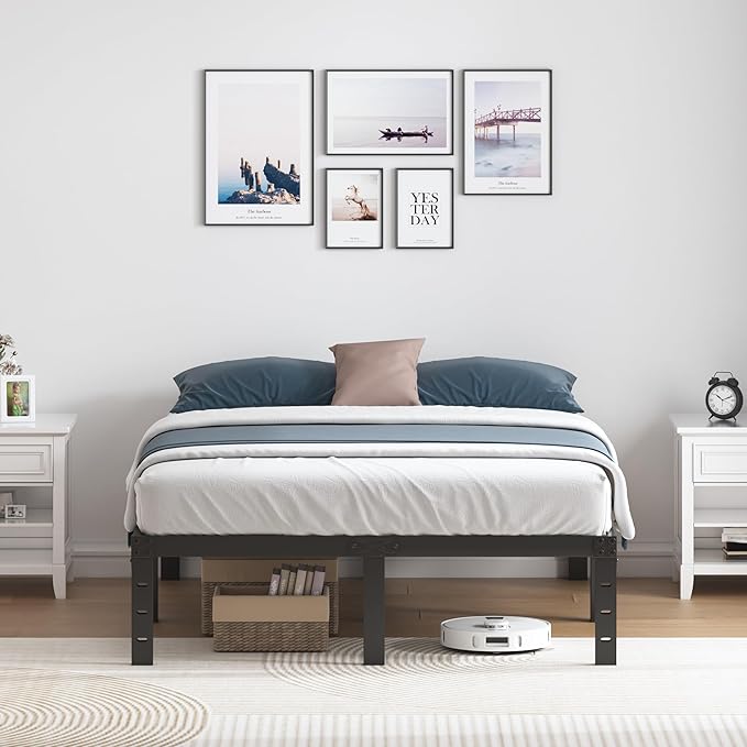 SHLAND King Size Bed Frame, 14 Inch Heavy Duty Metal Platform Bed Frame No Box Spring Needed, Mattress Foundation, Storage Space, No Noise, Easy Assembly
