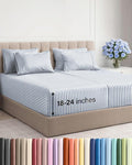 Extra Deep Split King Sheet Set - 7 Piece Breathable and Cooling Sheets - Hotel Luxury Bedding for Women, Men, Kids & Teens - Secure Fit - Soft and Wrinkle Free with Extra Deep Pockets - Blue Stripes