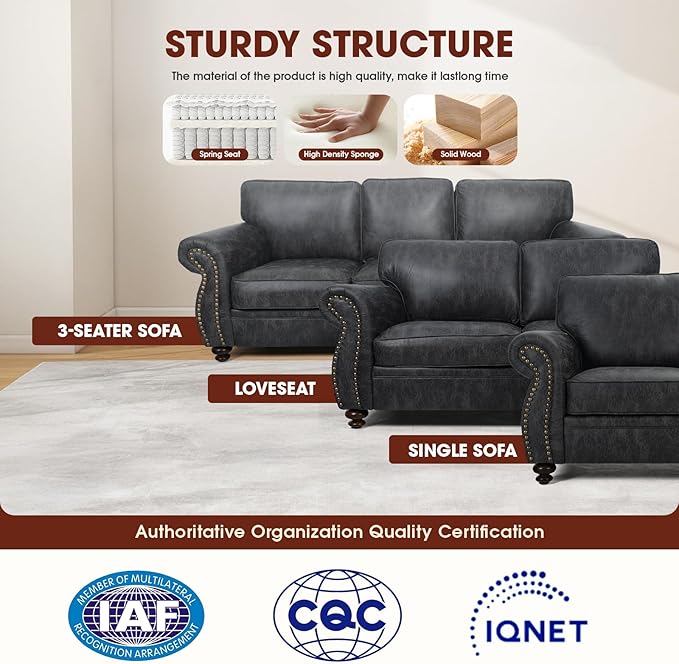 Living Room Furniture Sets,Sofa Sets and Couch Sets for Living Room,Mid-Century Vintage Sofa Couches with Rivet Design (Grey, 2 Single+3 Seater)