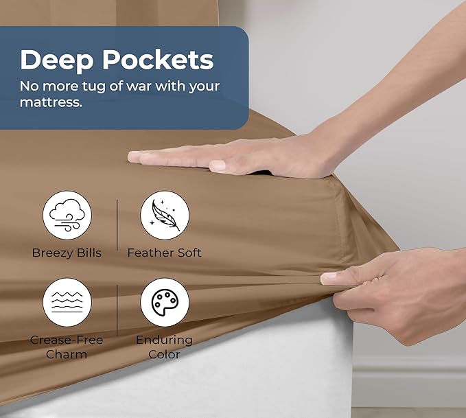 Royale Linens 100% Organic Cotton Fitted Sheet - Percale Weave - Super Soft Deep Pocket Bottom Sheets - Elastic Sheet Twin Size - Twin Fitted Sheets Only - (39"x75"+15", Chocolate)