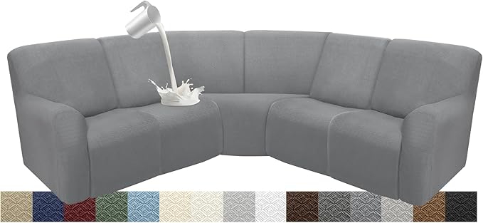 Waterproof Reclining Sectional Couch Covers Washable L Shaped Couch Cover for Sectionals Recliner Sofa Covers Stretch Corner Recliner Slipcovers for Dogs (5 Seater Cover, Light Gray)
