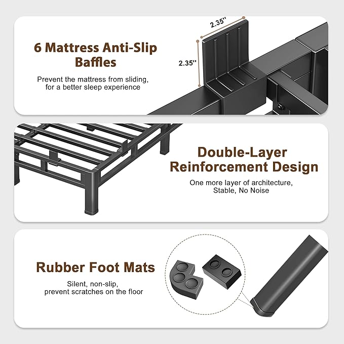 ROIL 10 Inch King Bed Frame, Metal Bed Frame & Box Spring 2 in 1 Platform with Round Corner Legs, 4000LBS Double Layer Low Profile Metal Platform Mattress Baffles, Noise-Free Easy Assembly