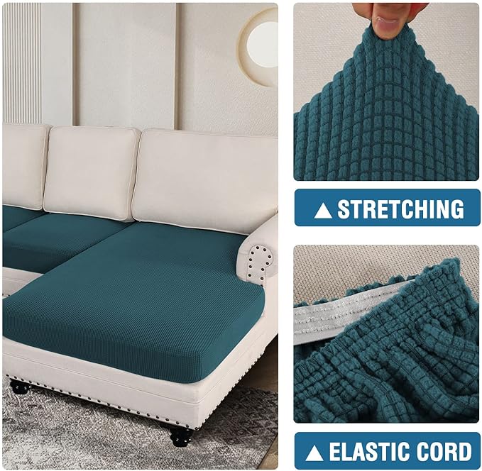 H.VERSAILTEX Sectional Couch Covers 3 Pieces Sofa Seat Cushion Covers L Shape Separate Cushion Couch Chaise Cover for Both Left/Right Sectional Couch (Seat Only: 1 Chaise + 2 Sofa, Deep Teal)