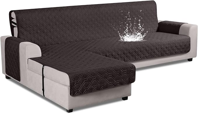 VANSOFY Upgraded Sectional Couch Covers 100% Waterproof L Shaped Sofa Slipcover Reversible Chaise Lounge Cover for Sectional Sofa Furniture Protector Cover for Pets Dog Cat(Large, Chocolate)