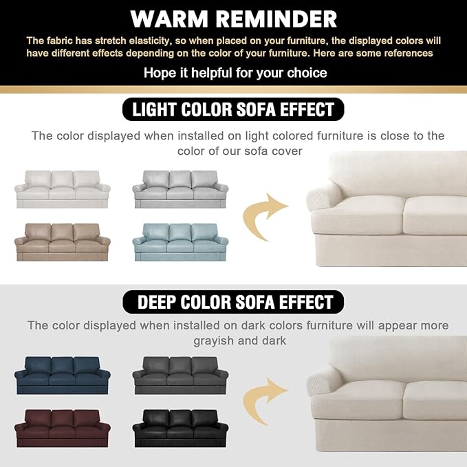 PrinceDeco T Cushion Sofa Slipcover 4 Pieces Sofa Covers for T Cushion Couch Soft Sofa Slip Covers Furniture Protector with 3 Individual T Shape Seat Covers (70"-88") Washable, Ivory