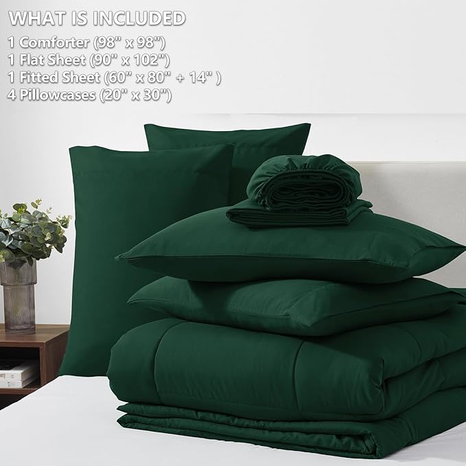 CozyLux Oversized Queen Comforter Sets Emerald Green, 7 Pieces Bed in a Bag, Ultra-Soft All Season Bedding Sets with Stitch Quilted Comforter, Flat Sheet, Fitted Sheet, Pillowcases