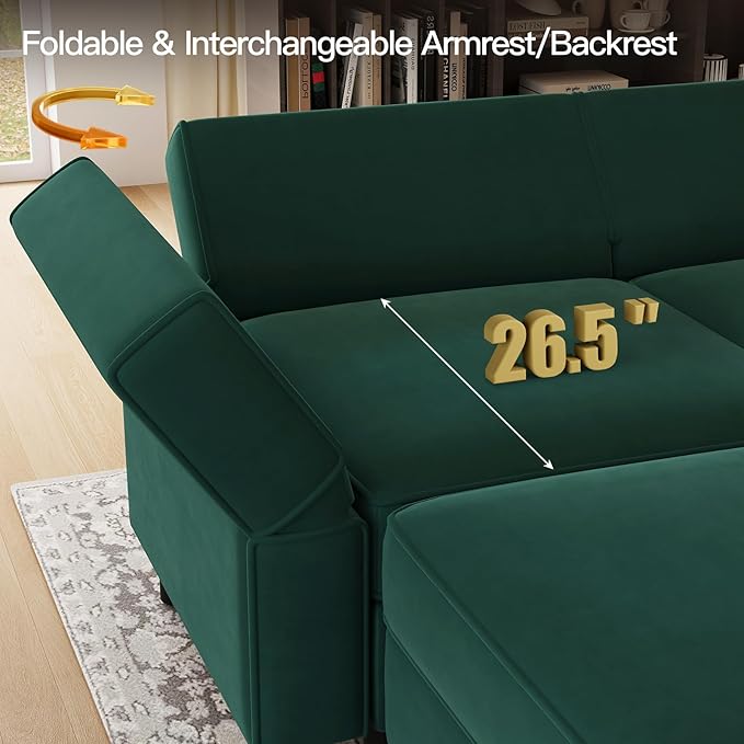 Belffin Modular Sectional Sofa with Storage Seats Velvet L Shaped Corner Couch Convertible Sectional Sofa with Chaise (Green, L Shape-1)…