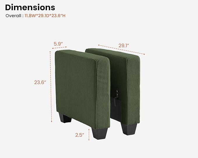 CHIC HOUSE Modular Sectional Sofa with Storage Ottomans, Corduroy Cloud Couch for Small Spaces & Apartments, Reconfigurable L/U Shaped Convertible Corner Sofa, Green, Armrest