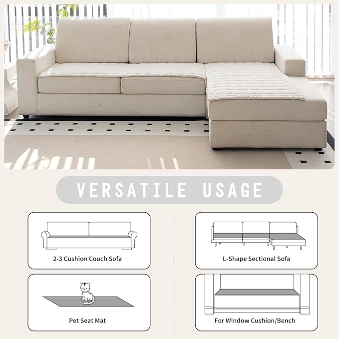Sofa Couch Cover, Sofa Covers Washable for Dogs, Non-Slip Couch Covers for Sectional Sofa, Sofa Slipcovers for All Seasons Furniture Protector for L Shaped(Beige White, 27"x 59")