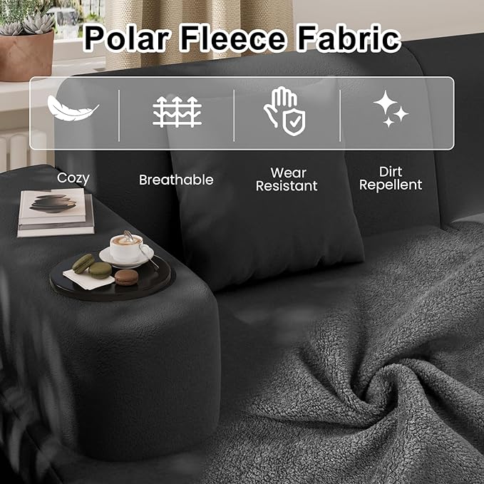 MELLCOM Modern Curved Boneless Sofa Couch, L-Shaped Corner Sofa, No Assembly Needed, Chenille Upholstered Cloud Sectional Couch for Living Room, Bedroom and Apartment (Black, Left Hand Facing)