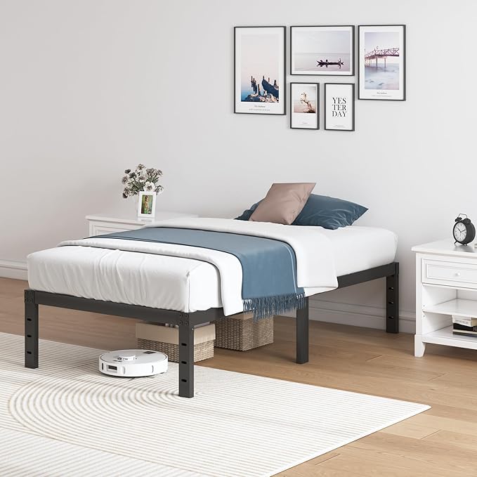 SHLAND Twin Bed Frames, 14 Inch High Metal Platform Bed Frame Mattress Foundation with Steel Slats Support, No Box Spring Needed, No Noise, Easy Assembly