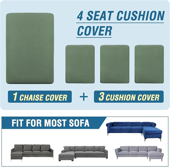 H.VERSAILTEX Sectional Couch Covers 4 Pieces Sofa Seat Cushion Covers L Shape Separate Cushion Couch Chaise Cover for Both Left/Right Sectional Couch (Seat Only: 1 Chaise + 3 Sofa, Loden Frost)