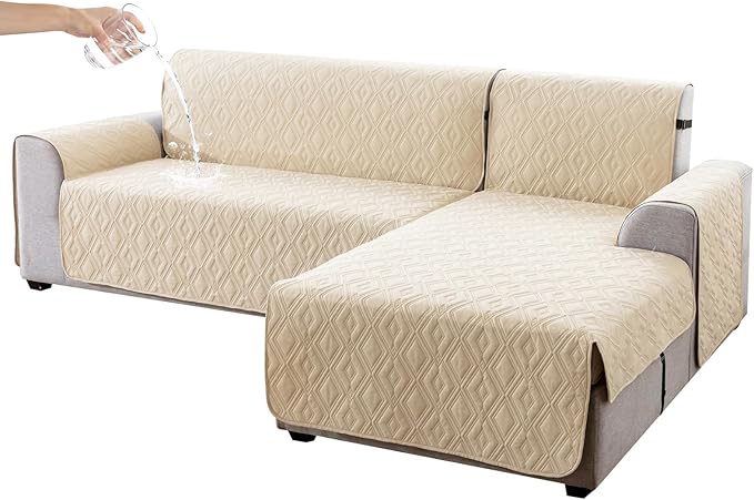 Genina Sectional Couch Covers for Dogs L Shaped Sofa Covers Chaise Lounge Cover Reversible Couch Covers for Sectional Sofa L Shape Furniture Protectors Cover for Pets, Kids (Beige, Sofa Large)
