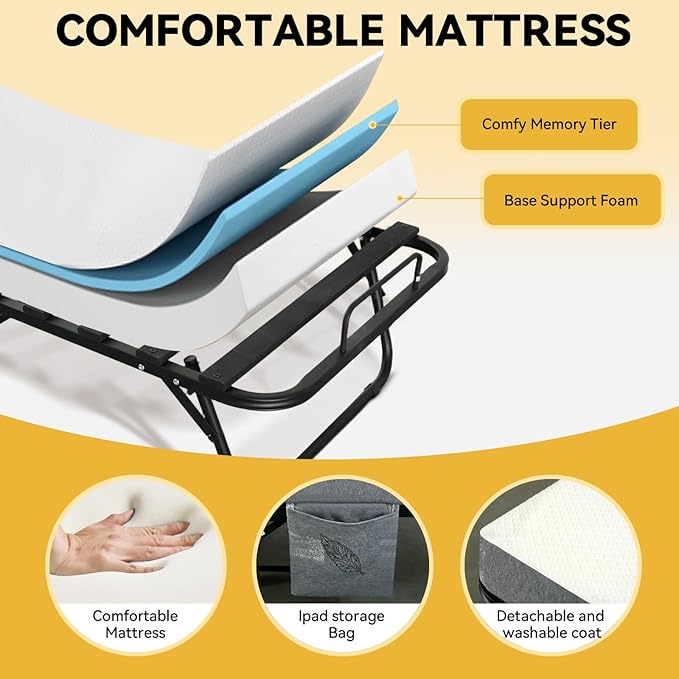 Folding Bed with Mattress for Adults, Single Size Portable Foldable Bed with Strong Metal & Wood Frame, Rollaway Guest, 75" x 31"