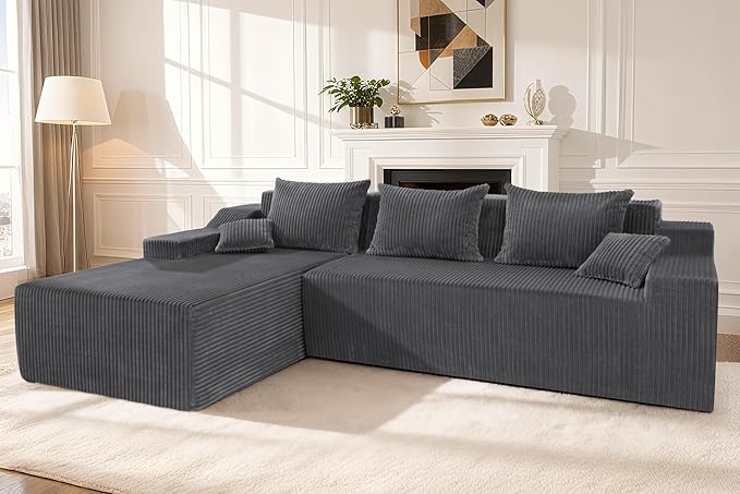 HABUTWAY 101'' Modular Sectional Sofa Cloud Couch with Deep Seat, Modern L-Shaped Convertible Couches Upholstered Couch with Chaise for Living Room Bedroom (Grey, Left-Facing Chaise)
