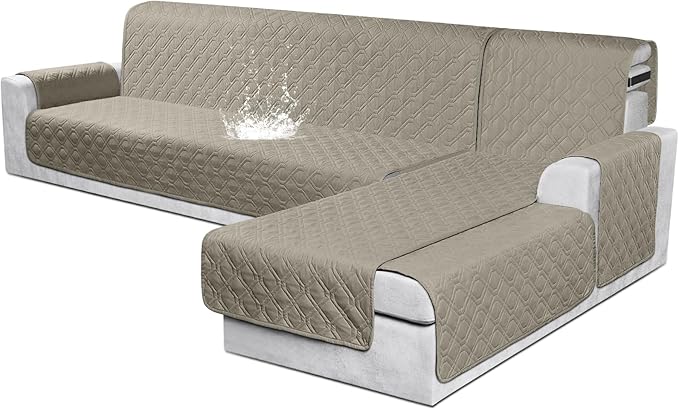 VANSOFY Sectional Couch Covers 100% Waterproof L Shaped Sofa Slipcover 3pcs Reversible Chaise Lounge Cover for Sectional Sofa Furniture Protector Cover for Pets Cat Dog(X-Large, Khaki)