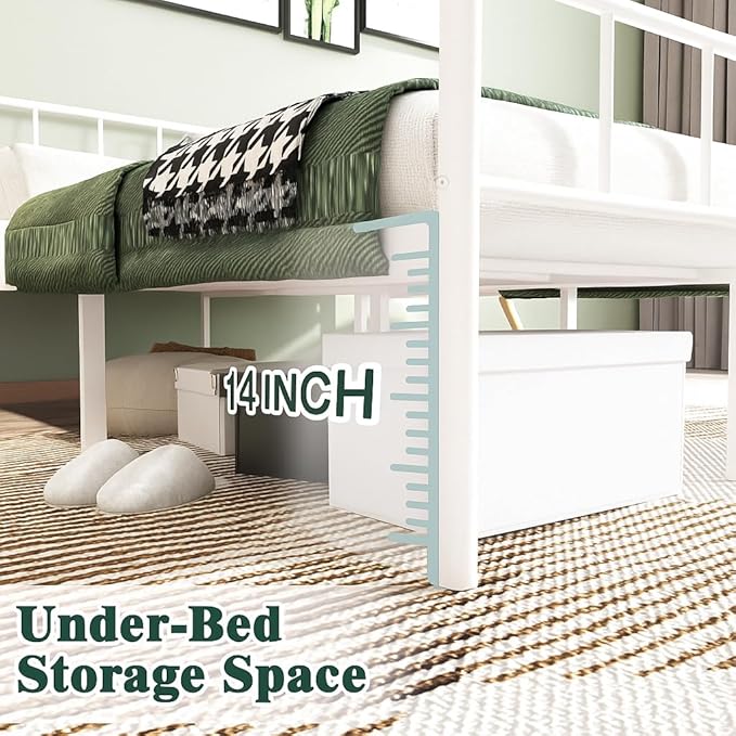 Decorwise 14 Inch King Size Bed Frames with Headboard/Footboard, Under Bed Storage, Strong Metal Slats Support, No Box Spring Needed, Noise Free, Easy Assembly, White