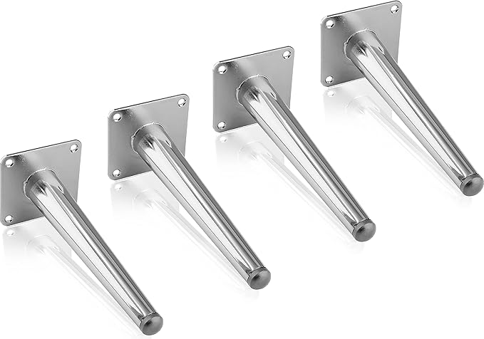 4pcs 8 Inch Furniture Legs, Straight Conical Metal Legs Chrome Mid-Century Style Furniture Feet for Sofa Cabinet Table Chair Cupboard Couch Ottoman Home DIY Projects