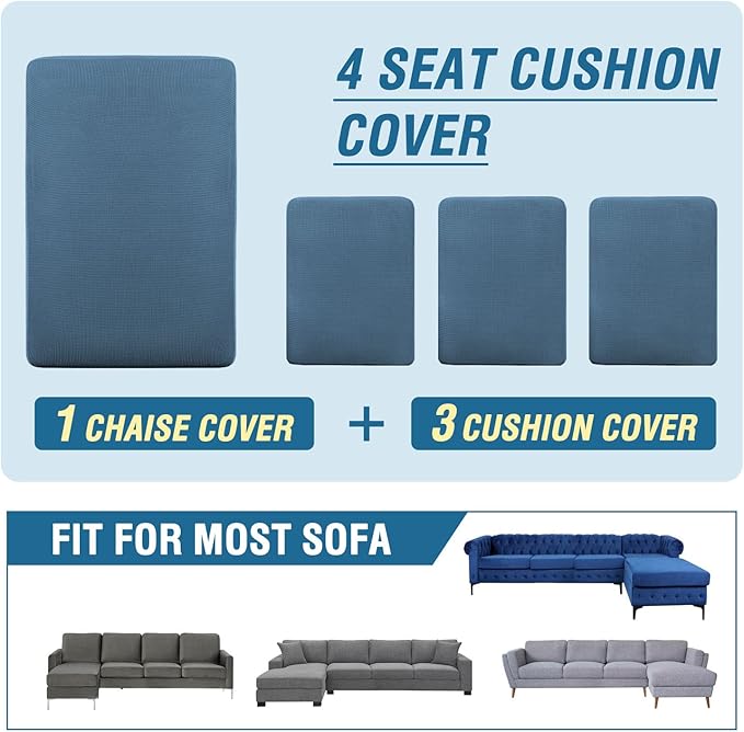 H.VERSAILTEX Sectional Couch Covers 4 Pieces Sofa Seat Cushion Covers L Shape Separate Cushion Couch Chaise Cover for Both Left/Right Sectional Couch (Seat Only: 1 Chaise + 3 Sofa, Dusty Blue)