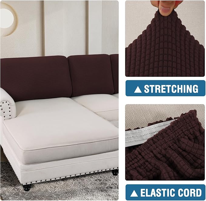 H.VERSAILTEX Backrest Cushion Covers Sectional Couch Back Cushion Covers for Sectional Sofa Set for Both Left/Right Couch (Back Only: 1 Chaise + 3 Sofa, Chocolate)