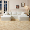 108 Inch Cloud Sectional Couch,Modern Modular Sectional Sofa with Deep Seat,Corduroy Boneless Couches with L-Shape Chaise for Living Room,No Assembly Required (Beige, Right Facing Chaise + Ottoman)