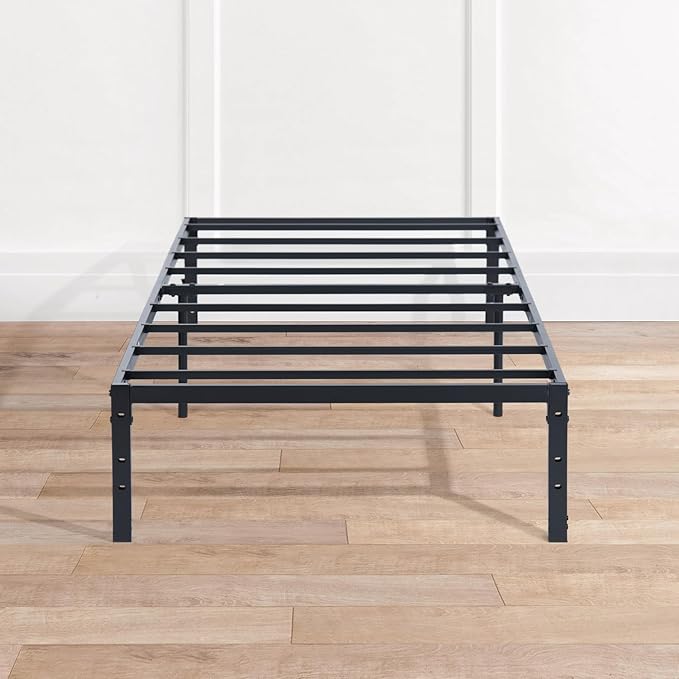 FurnitureR Modern Metal Platform Bed, Full/Twin/Single Size Bed Frame with 14.2" Under-Bed Storage, Sturdy Locking Mechanism, Easy Assembly for Bedroom or Guest Room, Black (Single)